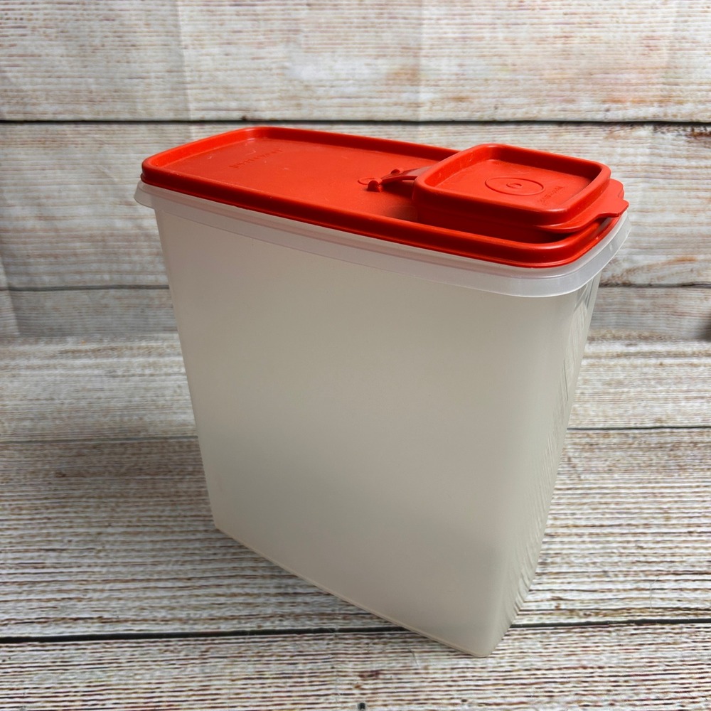 Vintage Tupperware Cereal Keeper 1588-4 Orange Flip Top Pour Lid Sheer Storage